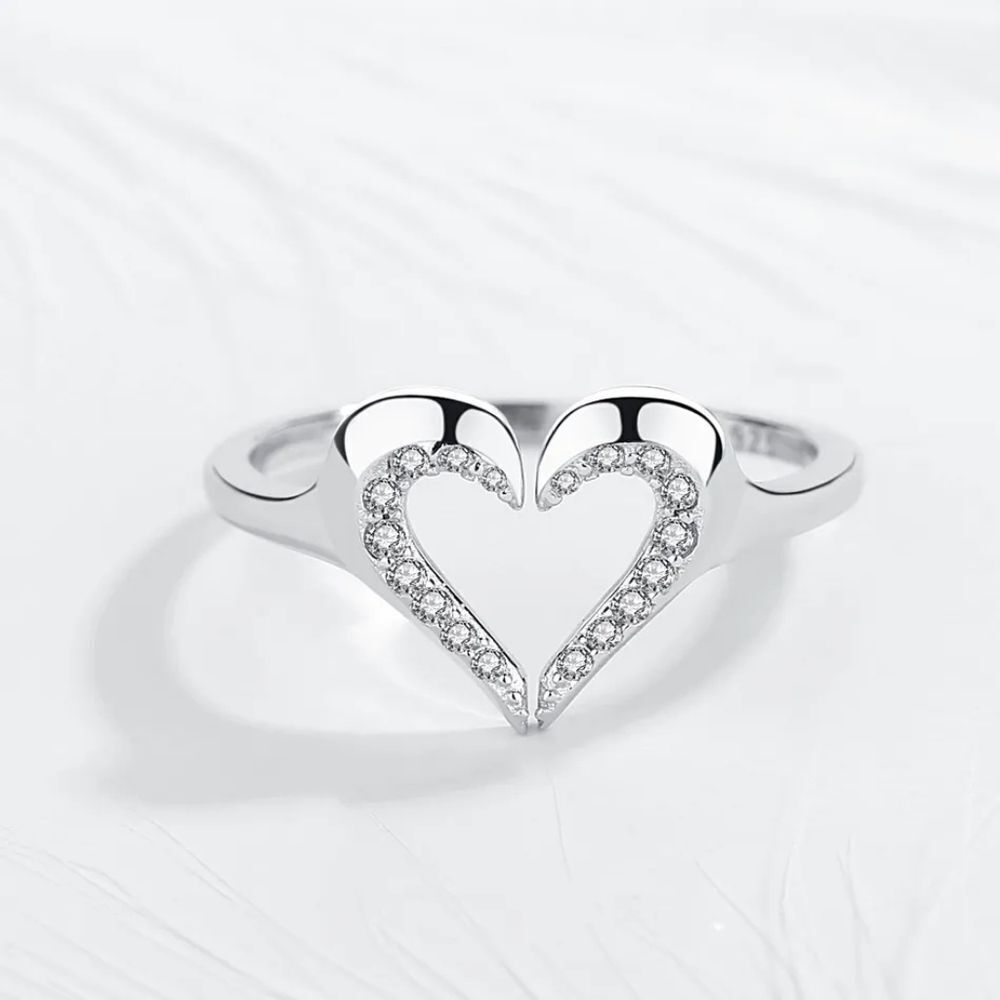 925 Sterling Silver Adjustable Heart Ring gift, promise ring, mother's day